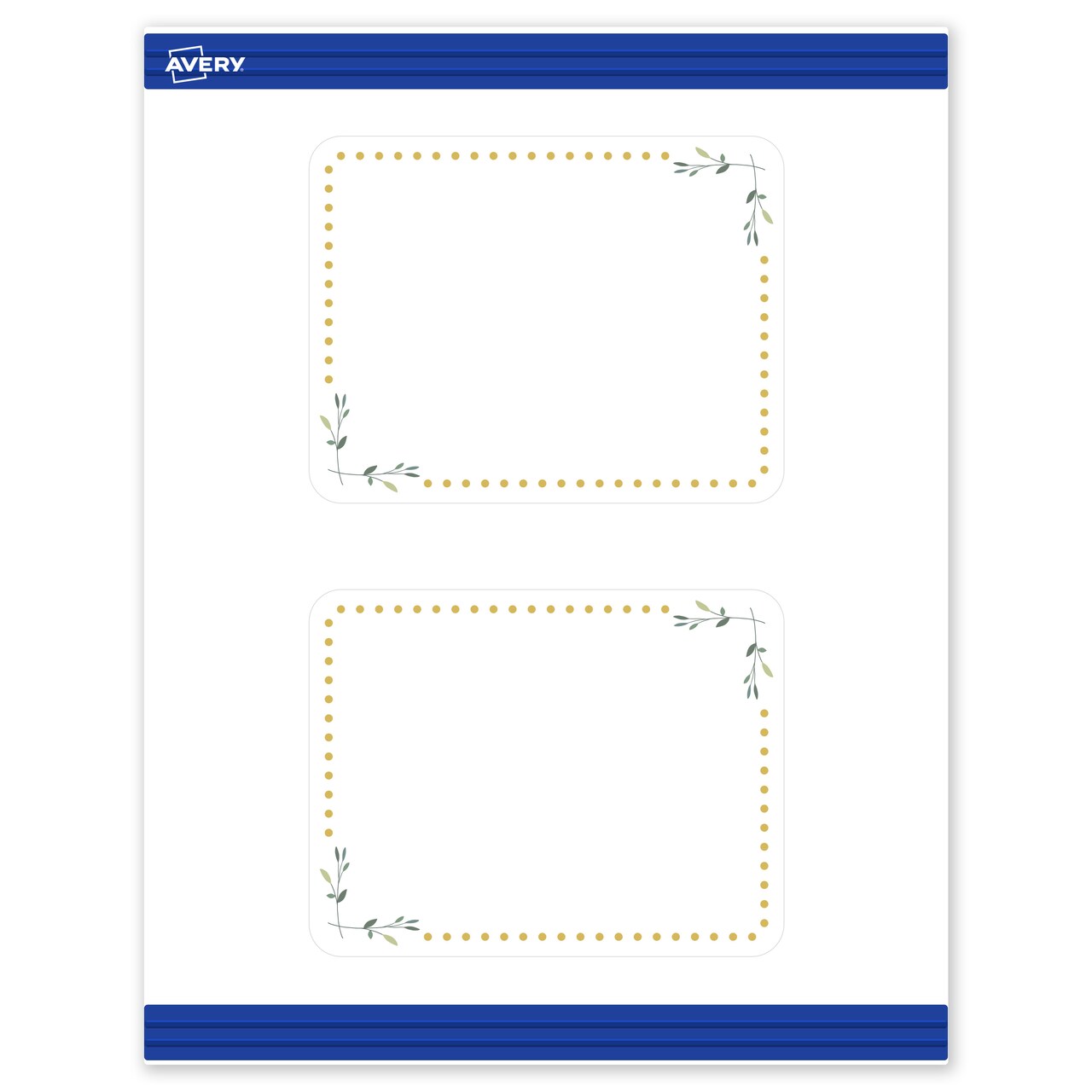 Avery Printable Rounded Corner Postcards, 4.25" x 5.5", Matte White, Pre-printed Green Florals/Gold Dots Design, Sure Feed Technology, Laser & Inkjet Compatible, 40 Total